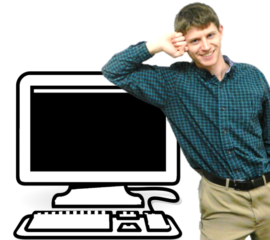 Matt Salimbeni Leaning against a computer