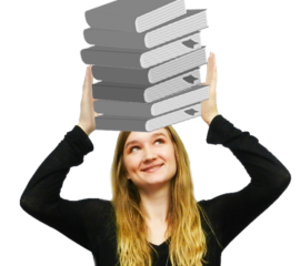 Katlin balancing books on her head