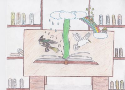 Artwork submission by 11-year old Gwenn Twilley. Artwork submitted was part of "it Happened at the Library" project hosted by Lancaster Public Library.